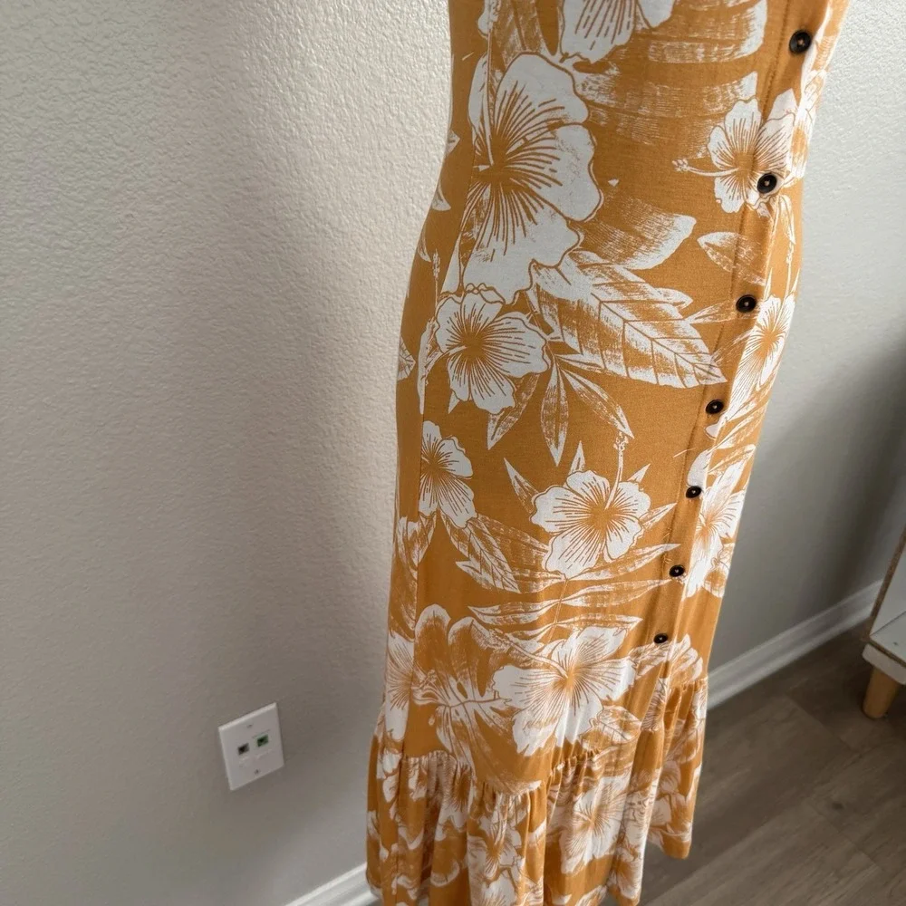 Roxy XS Seaside State Midi Dress Floral Tropical Buttons Ruffle Vacation Resort - Picture 4 of 9